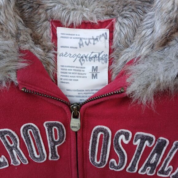 Aeropostale Fur Lined Zip Up Hoodie Size Medium Large Spell out Logo - Picture 2 of 16